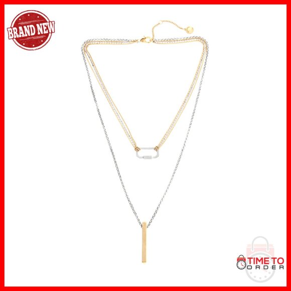 Layered Chain Necklace with Rhinestones Adjustable Lobster Clasp